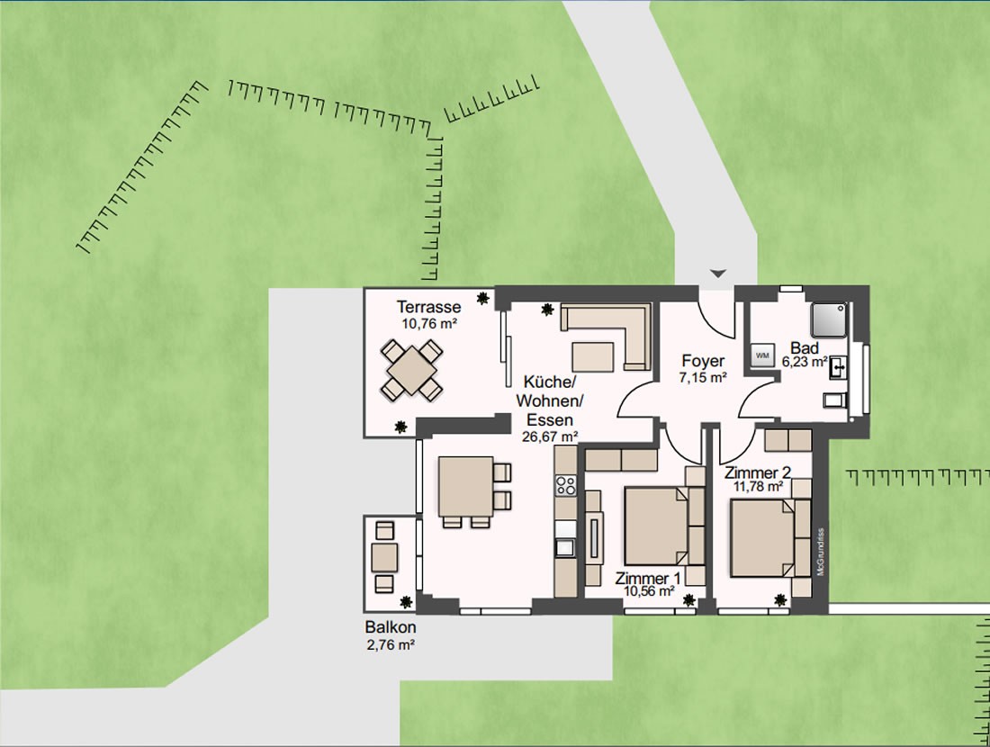 Grundriss für Wohnimmobilie mit Terrasse in Velden am Wörthersee